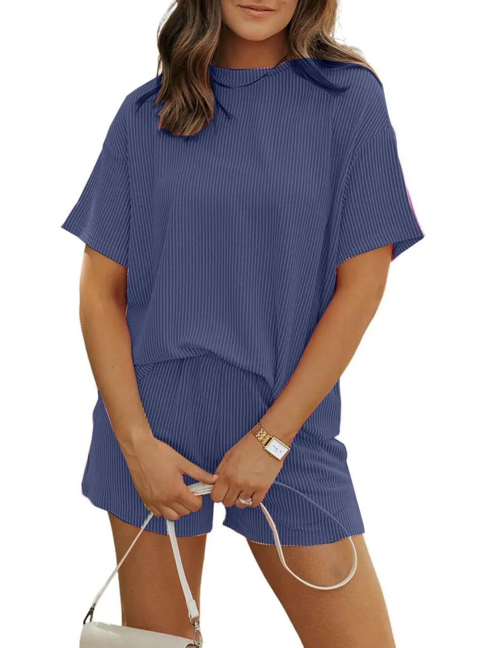 Irina™ | Žebrovaný texturovaný šortkový set
