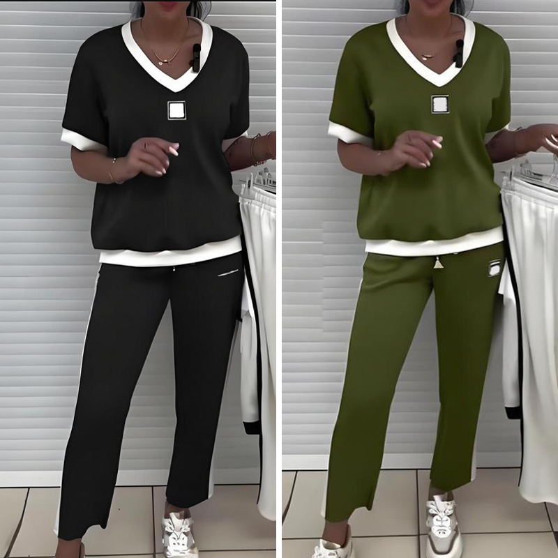 Chloé™ | Casual V-Neck Top And Pants Set