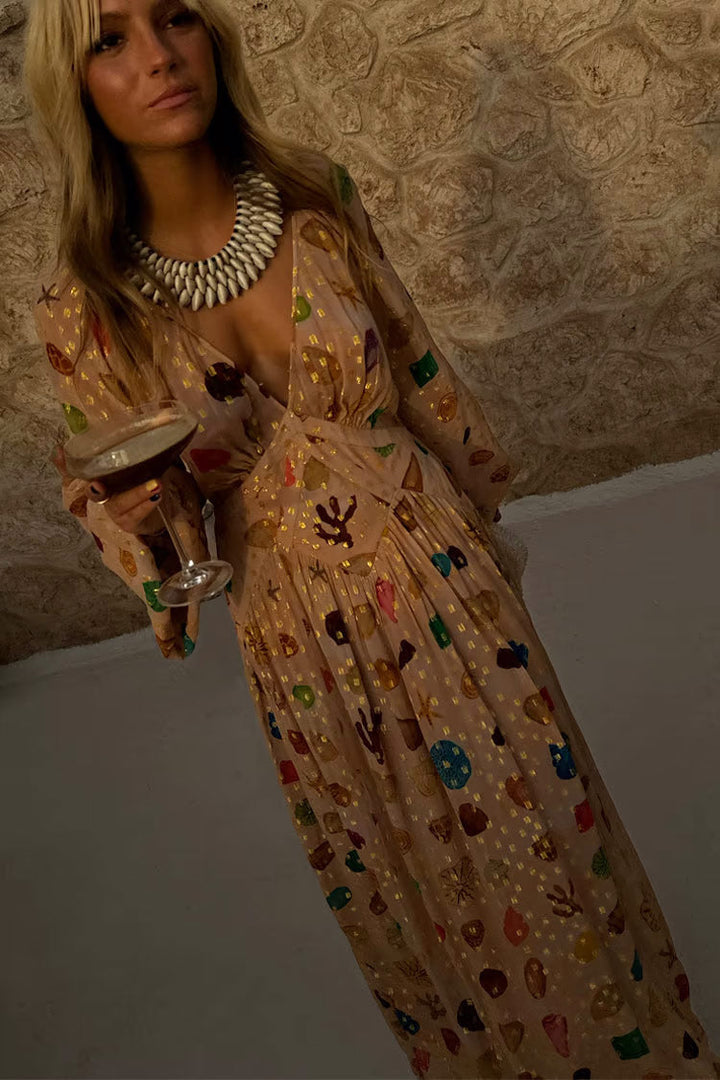 Isabelle™ | Golden Seashell Maxi Dress