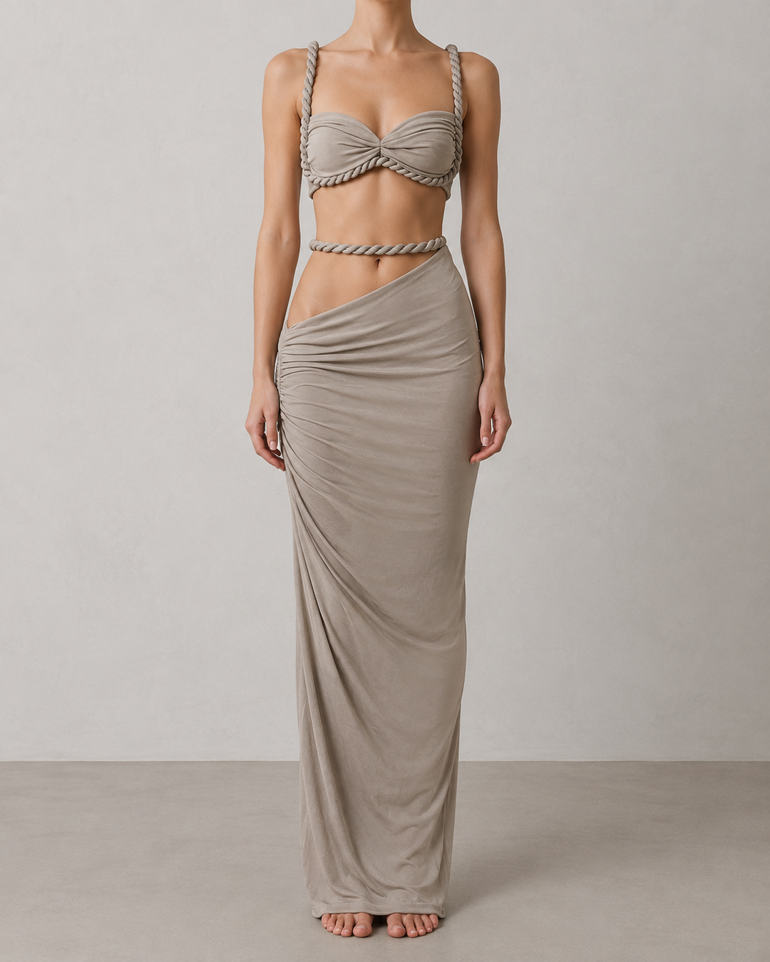 Jane - Stylový gradientový pletený crop top a overskirt duo