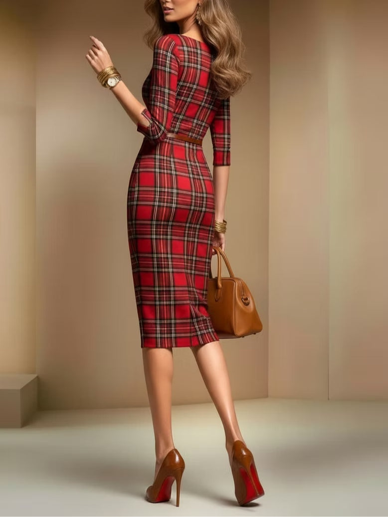 Rachel™ | Červené kostkované midi šaty