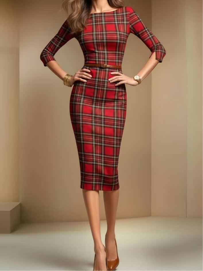Rachel™ | Červené kostkované midi šaty