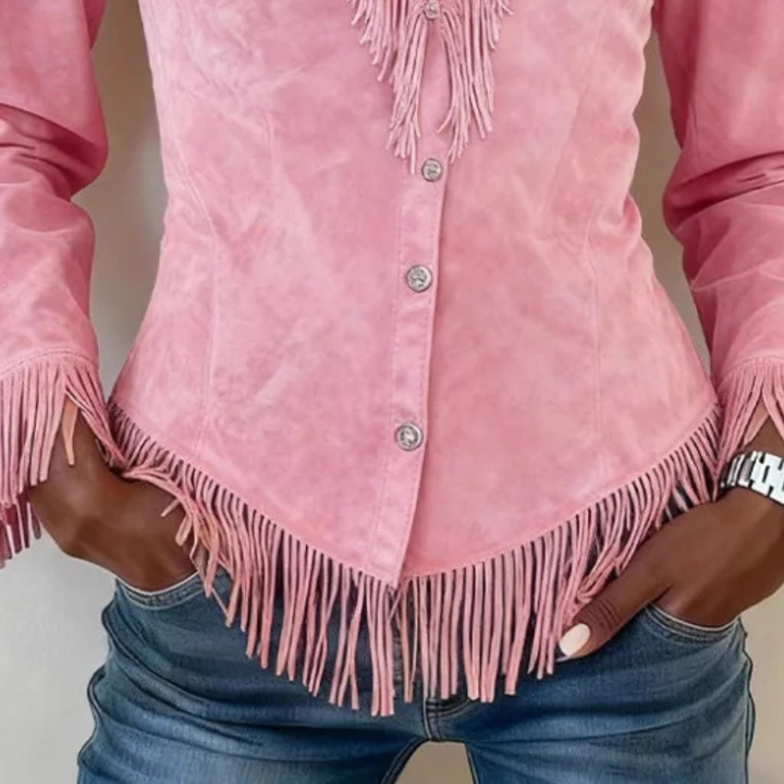 Lila™ | Semišová blůza na knoflíky se třásněmi