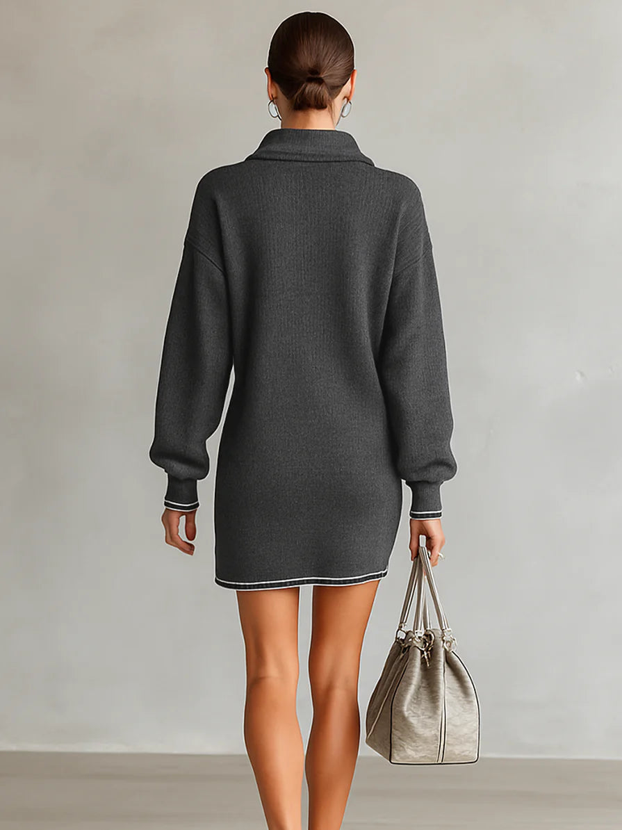 Madeline™ | Pletené minišaty s polo límečkem na zip
