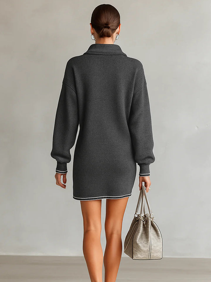 Madeline™ | Pletené minišaty s polo límečkem na zip