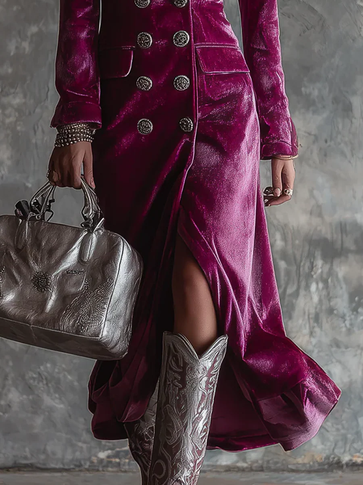 Rachel™ | Button-Down Velvet Maxi Dress