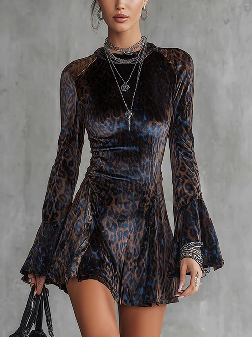 Emily™ | Sametové mini šaty s leopardím vzorem