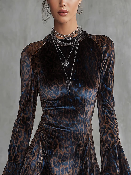 Emily™ | Sametové mini šaty s leopardím vzorem