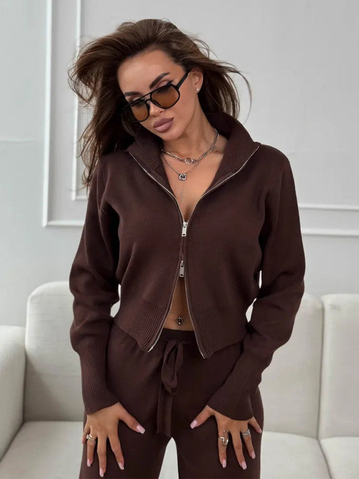 Emily™ | Kalhoty s širokými nohavicemi se šňůrkou a sada bundy na zip