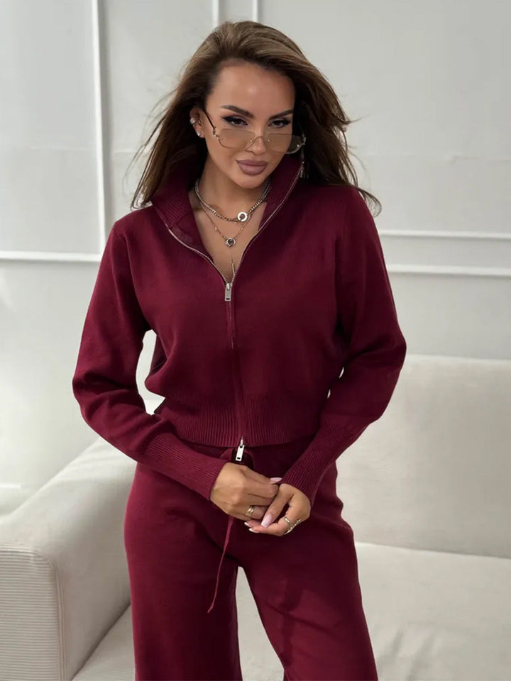 Emily™ | Kalhoty s širokými nohavicemi se šňůrkou a sada bundy na zip