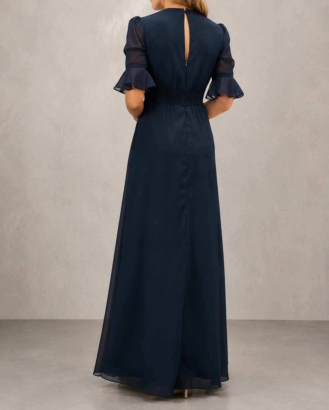 Beatrice - Elegantní modro-námořnické šaty s květinovou výšivkou