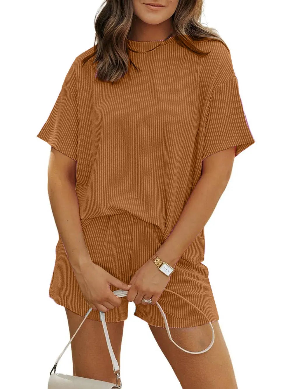 Irina™ | Žebrovaný texturovaný šortkový set