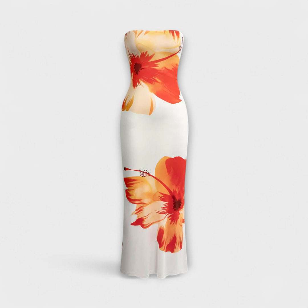 Chic off-shoulder bezramenné maxi šaty