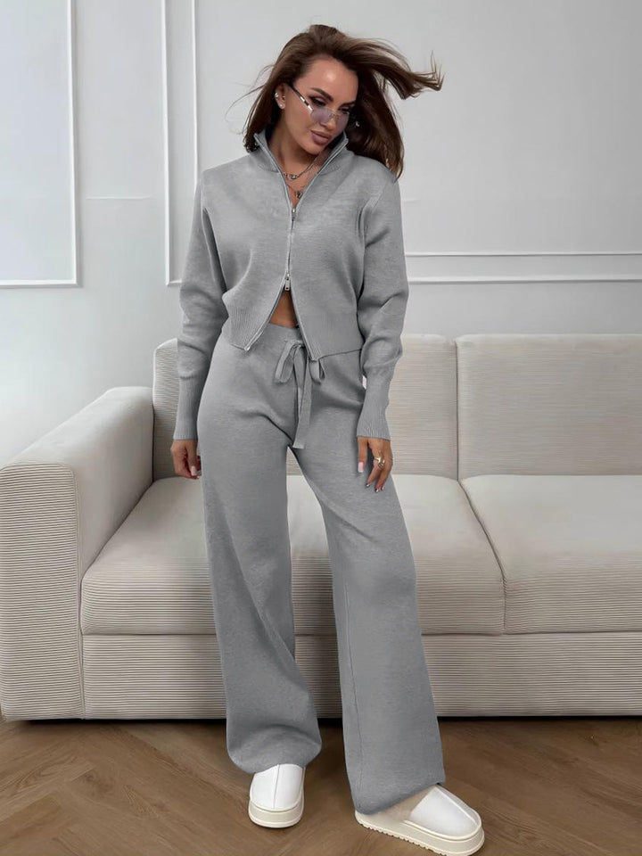 Emily™ | Kalhoty s širokými nohavicemi se šňůrkou a sada bundy na zip