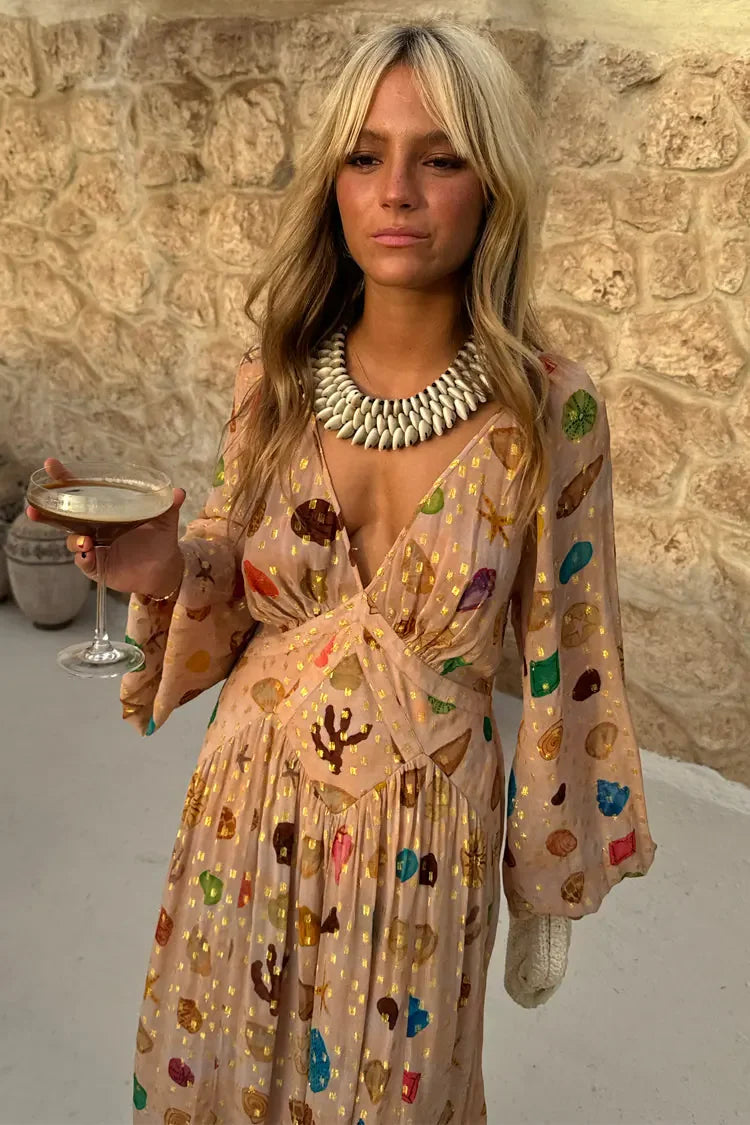 Isabelle™ | Golden Seashell Maxi Dress