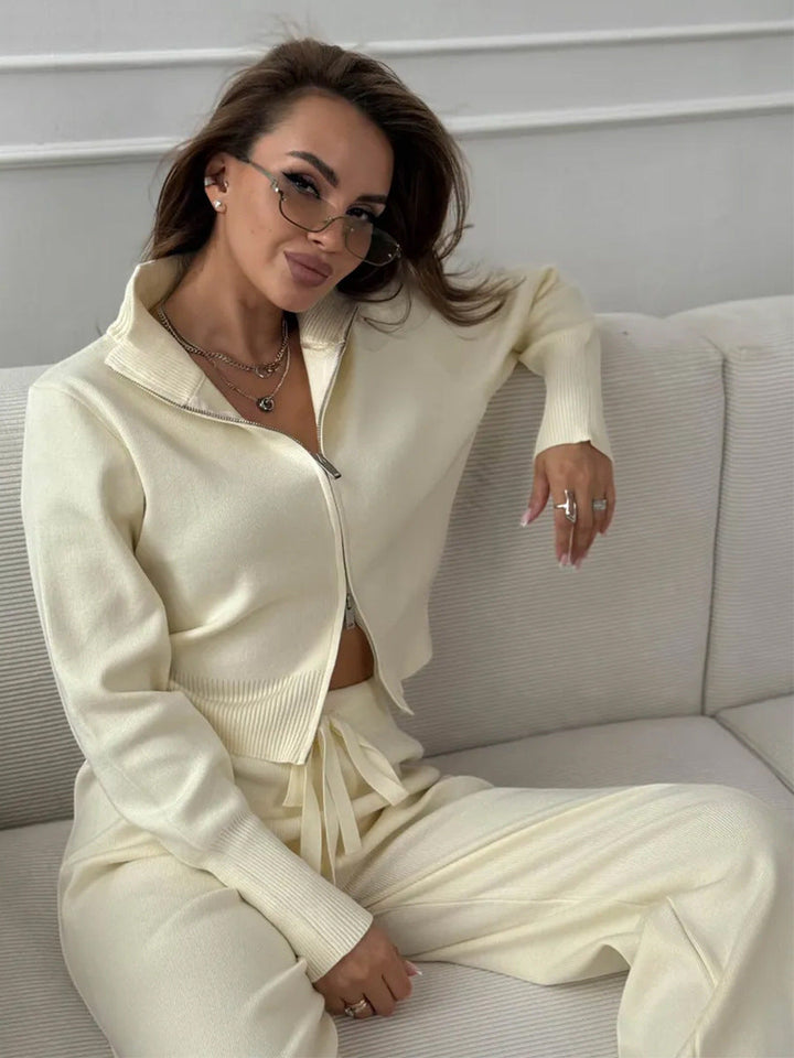 Emily™ | Kalhoty s širokými nohavicemi se šňůrkou a sada bundy na zip